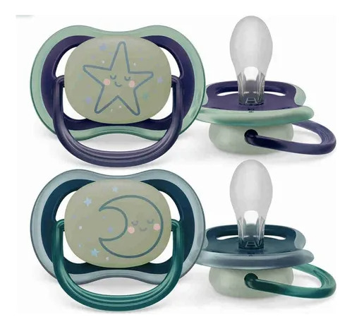 Set Chupon Avent Ultra Air Nighttime Brillan En La Oscuridad Azul Acero 6-18