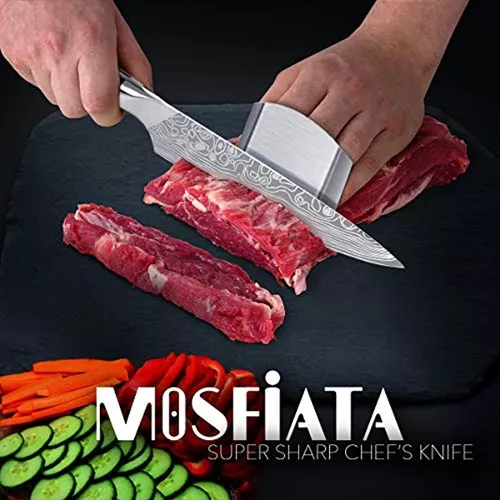 MOSFiATA Cuchillo de chef profesional súper afilado de 8 pulgadas con  protector de dedos y afilador de cuchillos, acero inoxidable alemán de alto