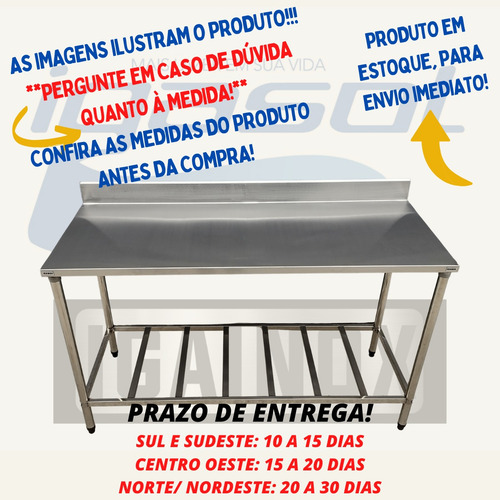 Bancada Mesa 130x40 Aço Inox 1 Base Gradeada Com Espelho