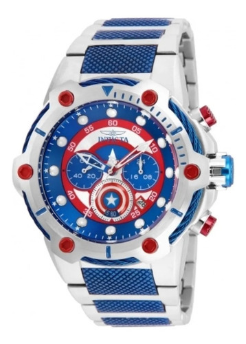 Relógio Invicta Marvel Capitão América 25780 100% Original Cor da correia Prata/Azul Cor do bisel Prata / Azul / Vermelho Cor do fundo Azul/Vermelho/Prata