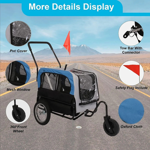 Imagen 7 de 8 de Carrito Remolque Para Bicicleta Para Transportar Mascotas