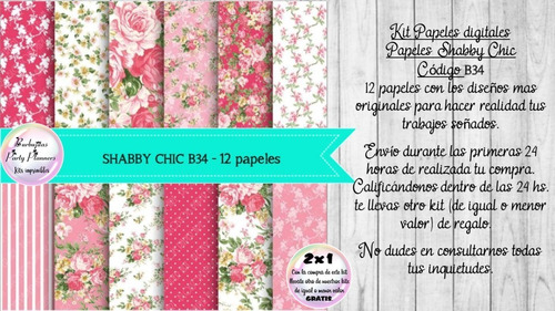 Papeles Digitales Shabby Chic Vintage Rosa Fucsia B34