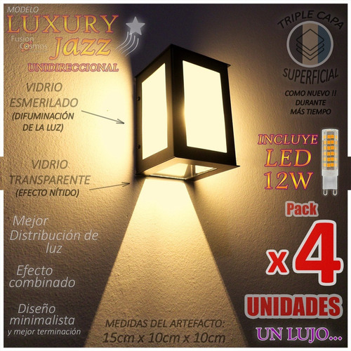 Farol Exterior Unidireccional Fx C/ Lampara Led 12w Pack X4u