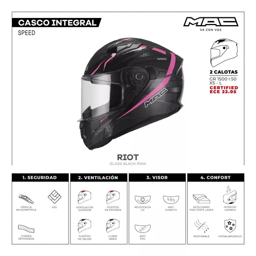 Casco Integral Mac Speed Riot Pink Dama Mujer Moto Delta Cts