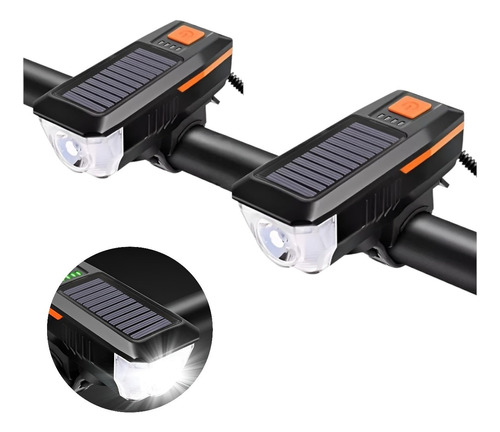 Pack X2 Luz Led Delantera Para Bicicleta Solar Recargable