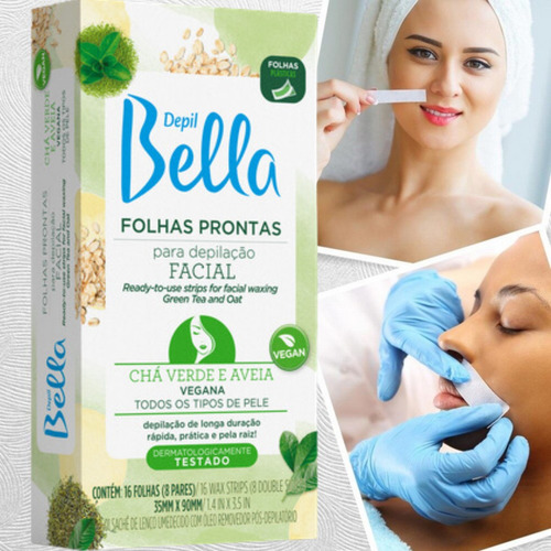 Depil Bella 16 Folhas Prontas Facial Chá Verde E Aveia