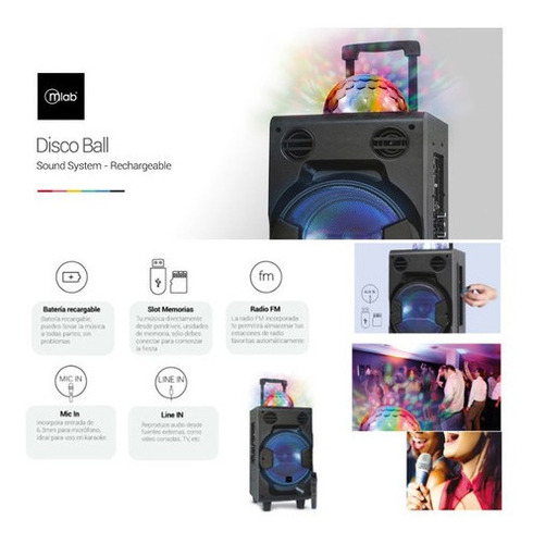 Imagen 2 de 5 de Parlante Bluetooth Karaoke Disco Ball Mlab Negro