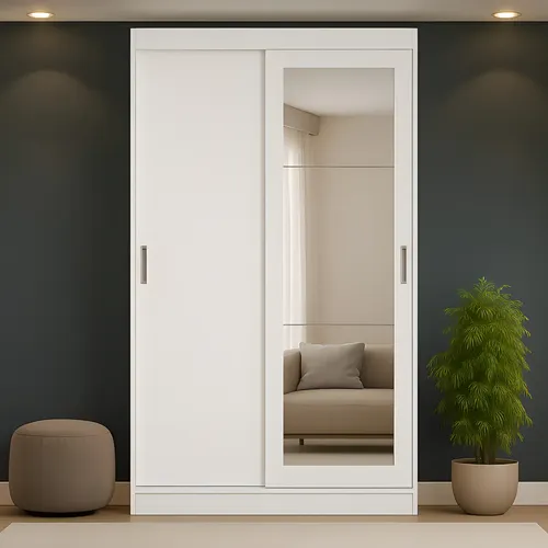 Guarda-Roupa Solteiro Móveis Carraro 2 Portas Correr Espelho Branco
