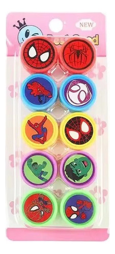 10 Sellos De Goma Spiderman Avengers Sello Infantil Hulk Set Negro