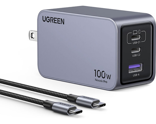 Ugreen Cargador 100w 2usb-c 1usb Gan +cable C Para Mac 25873