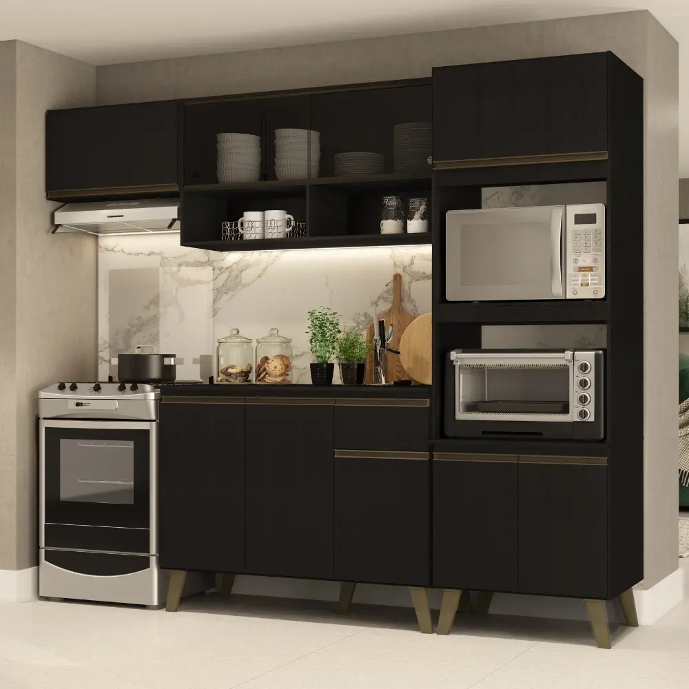 Armário De Cozinha Completa Atlanta Home Carraro Preto Touch