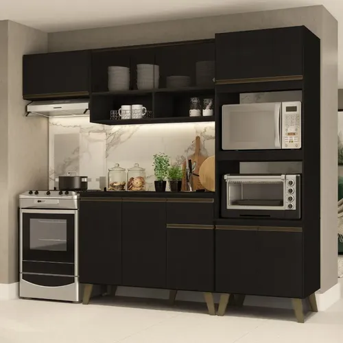 Armário De Cozinha Completa Atlanta Home Carraro Preto Touch
