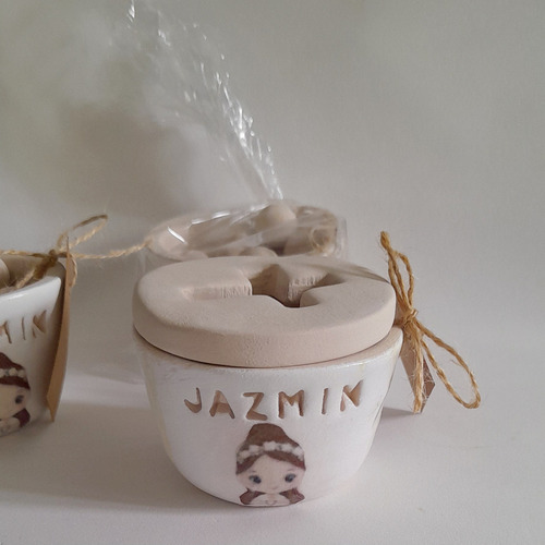 12 Souvenir Bautismo Personalizado Cerámica Perfumada