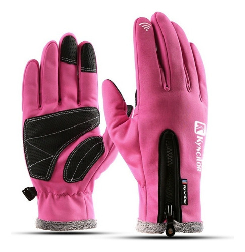 Guante Moto Spandex Palma Antideslizante Tactil Corderito Color Fucsia Talle Xl