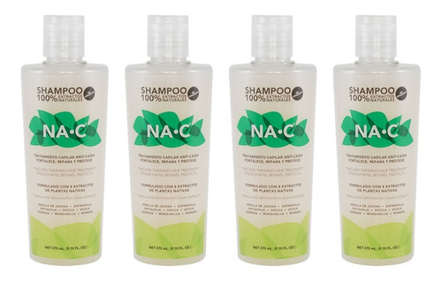 4 Pzas Shampoo Na-c Anticaída 100% Extractos Naturales 270ml