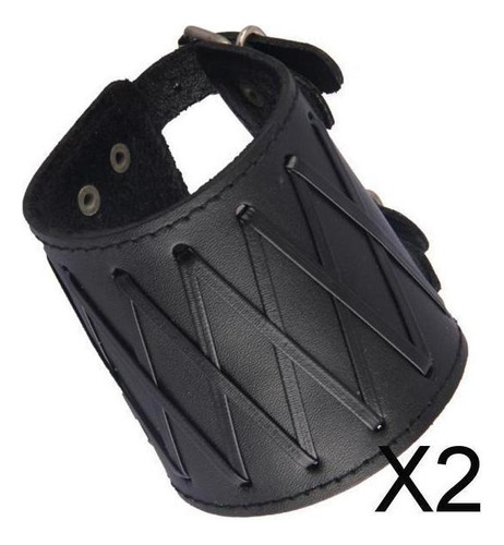 Muñequeras Y Brazalete De Cuero Gótico Punk Rock, 2 Unidades