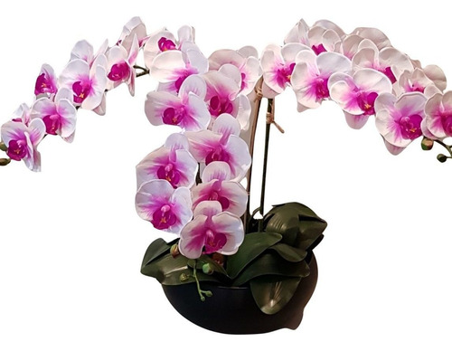 Imagem 1 de 5 de Arranjo De Flores Artificiais Com Orquídeas Em Vaso De Vidro