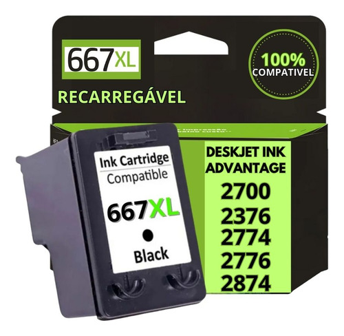 Cartucho 667 Preto Recarregável Advantage 2376 2774 2874