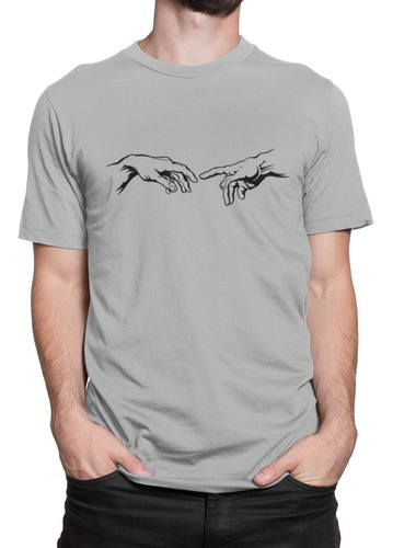 Camiseta T-shirt Criação De Adão Michelangelo Mãos Casual