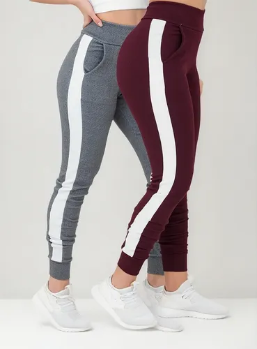 Kit 2 Calças Feminina Jogger Listrada Crepe Slm Fit Academia