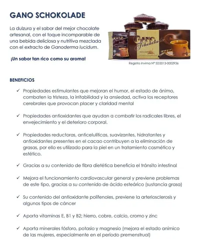 Gano Chocolate Con Ganoderma - - Unidad a $6845