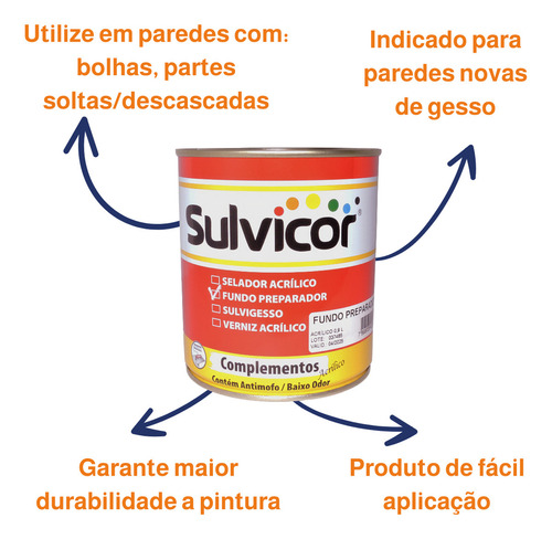 Fundo Preparador De Paredes E Gesso Base Água 900ml Sulvicor