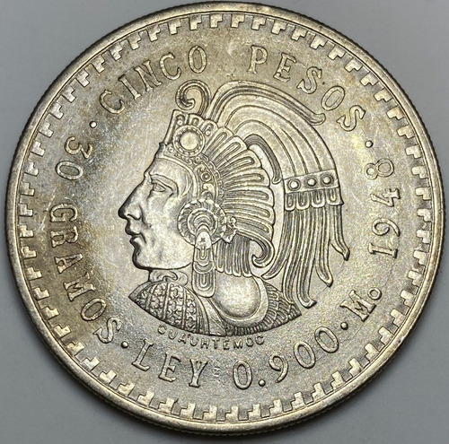 Mex19028 México 5 Pesos 1948 Unc Error Troquel Roto Ayff