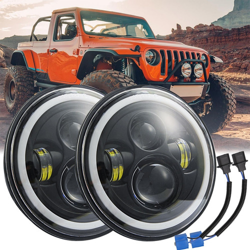 Par 7'' Faros H4 Led Ojo De Ángel Para Wrangler Jeep Vocho