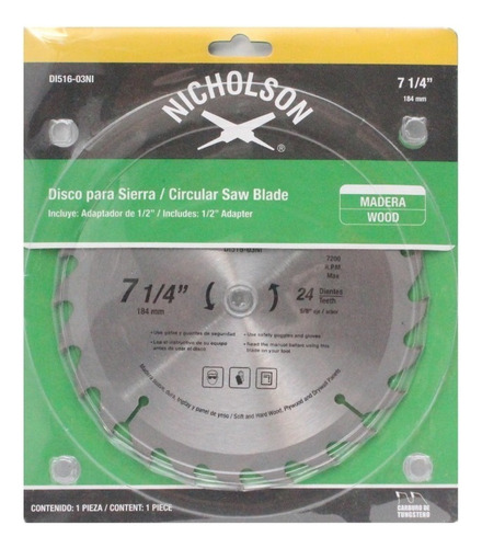Disco Sierra 7 1/4'' 5/8 1/2 24dts Carburo Nicholson