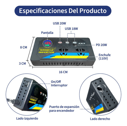 Inversor Corriente Auto 200w Portátil 12v A 110v Convertidor