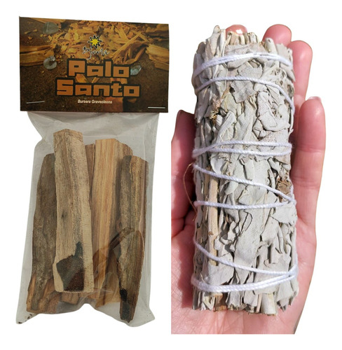 Bastão Sálvia Branca Da Califórnia Pequeno + Palo Santo 50g