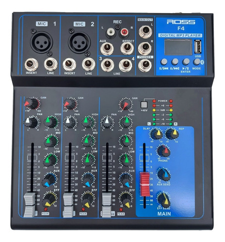 Mixer De 5 Canales Con Bluetooth + Reproductor Usb Ross F-4