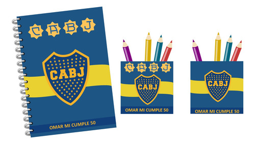 Kit Imprimible Souvenir Cumple Boca Fútbol Lapiceros A4