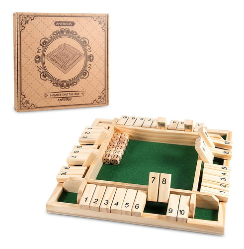 Amerous Juego Familiar Shut The Box De 12 Pulgadas (1-4 Juga