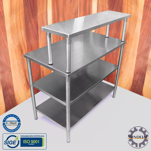 Mesa Con Dos Repisas Y Entrepaño Acero Inox Marca Mindejal Color 110x60x85