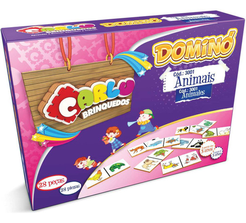 Domino Animais Em Madeira 28 Peças