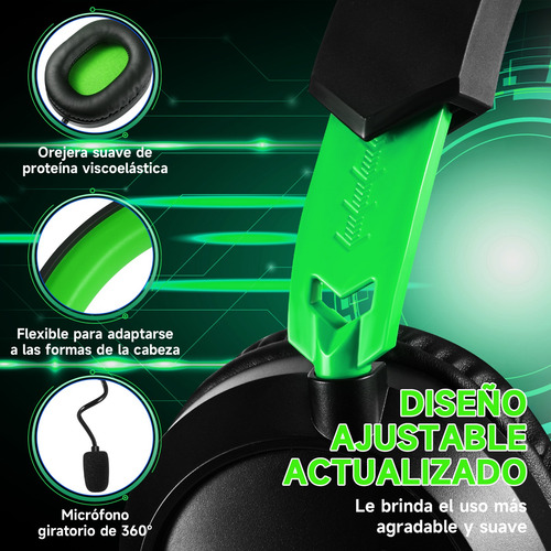 Audífonos Gamer Auriculares Diadema Con Micrófono Verde