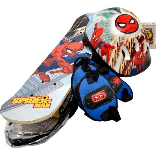 Skate Spiderman C/protección Y Casco 