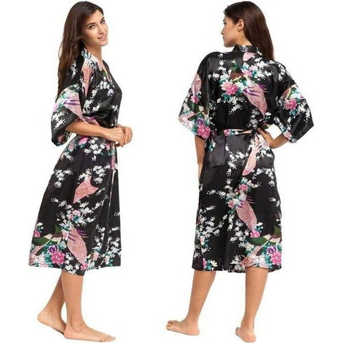 Vestido De Bata De Satén De Seda Sexy Para Mujer Kimono Con
