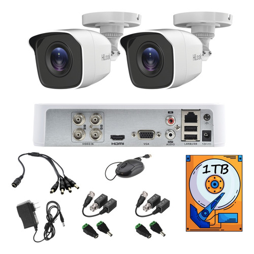 Kit Video Vigilancia 2 Cámaras Hd 1080p / 2mp Baluns Hilook 1tb