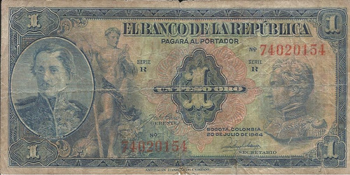 Colombia 1 Peso Oro 20 De Julio De 1944