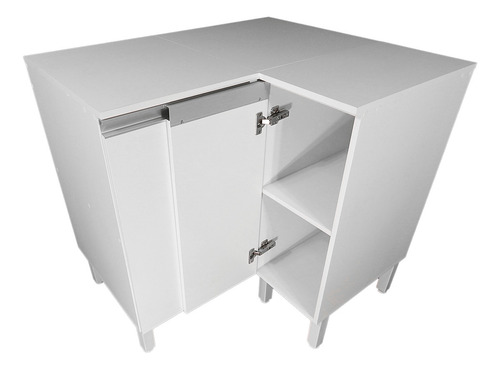 Balcão De Canto Direito 125cm Cozinha Multiuso Com Tampo Montado Cor Branco