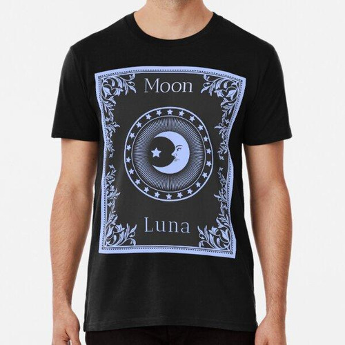 Remera Vintage Tarot Crescent Luna Azul Sobre Negro Algodon 