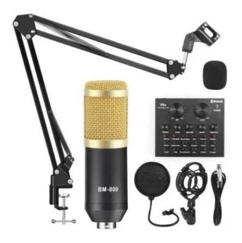 Imagen 1 de 10 de Kit Micrófono Condensador Con Brazo Y Tarjeta De Sonido