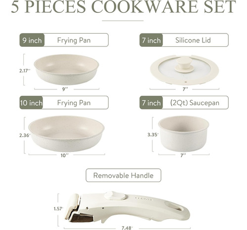 Bateria De Cocina Juego De Sarten Con Mango Desmontable 5pcs