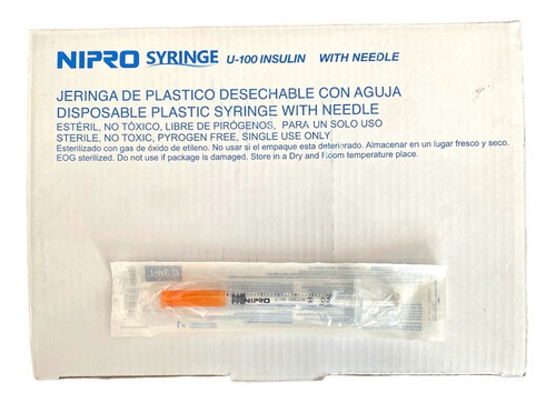 100 Jeringas Para Insulina CON AGUJA Nipro 0,5ML. 30G X 5/16 C100U