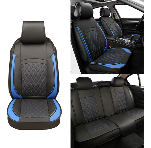 5 Funda Para Asiento Coche Cuero Negro Azul 2 Espacio Modelo