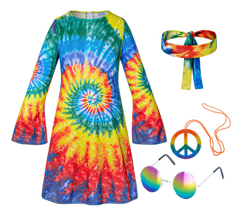 Disfraz Hippie Para Niñas De 60 Años Colorido Vestido Para N