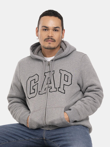 Poleron Hombre Gap Sherpa Logo Con Cierre Gris