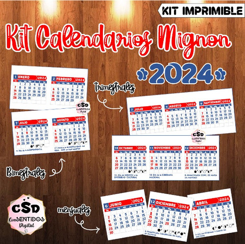 Kit Calendarios Mignon 2024 Imprimibles